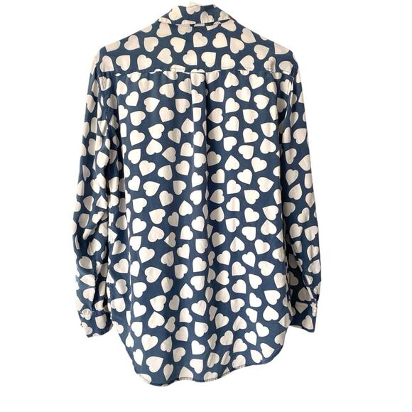 Equipment Silk Blue White Heart Print Button Down Blouse shirt size small - Picture 4 of 7